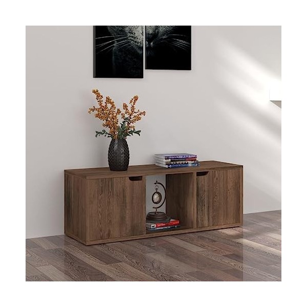 Meuble TV Chêne fumé 88,5x27,5x30,5 cm Aggloméré - Meuble Chambre, Support Télé pour Salon Salle à Manger Chambre, Style Indu