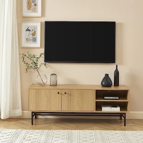 BAÏTA Meuble TV James Effet chêne Pieds métal Noir 150cm