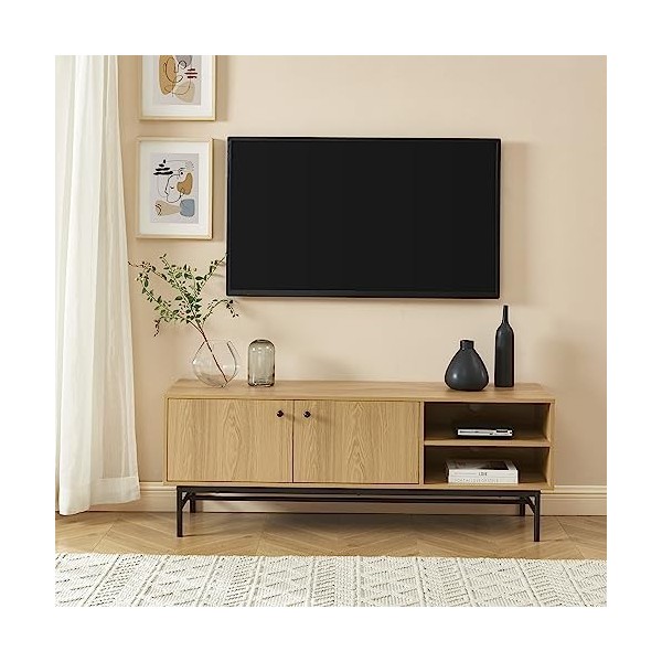 BAÏTA Meuble TV James Effet chêne Pieds métal Noir 150cm