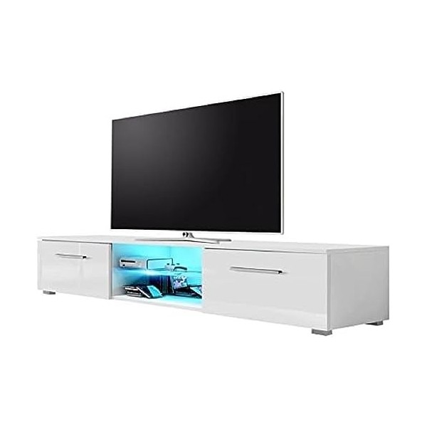 Selsey Syvis - Meuble TV Suspendu/Table Basse TV/Banc TV de Salon 140 cm, avec l’éclairage LED Bleue Noir Mat/Noir Brillan