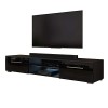 Selsey Syvis - Meuble TV Suspendu/Table Basse TV/Banc TV de Salon 140 cm, avec l’éclairage LED Bleue Noir Mat/Noir Brillan