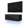 Skylara - Meuble TV Suspendu/Table Basse TV/Banc TV de Salon 140 cm, Noir Mat/Noir Brillant avec LED Bleue 