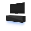 Skylara - Meuble TV Suspendu/Table Basse TV/Banc TV de Salon 140 cm, Noir Mat/Noir Brillant avec LED Bleue 