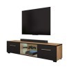 Selsey Edith - Meuble TV/Banc TV 140 cm, chêne wotan/Noir Mat, éclairage LED 