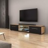 Selsey Edith - Meuble TV/Banc TV 140 cm, chêne wotan/Noir Mat, éclairage LED 