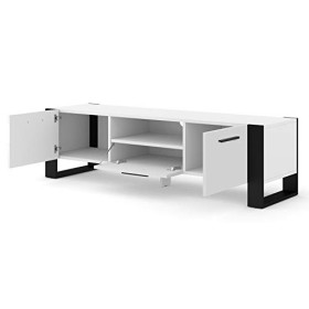 BIM Furniture Meuble TV Nuka avec 3 Portes en Bois - Blanc Et Noir - L 160 X P 43 X H 48 Cm
