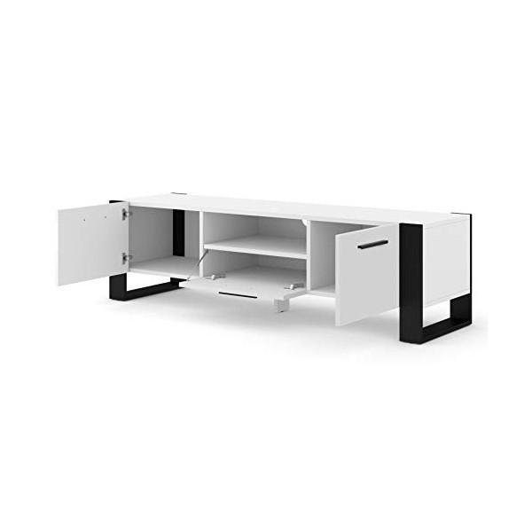 BIM Furniture Meuble TV Nuka avec 3 Portes en Bois - Blanc Et Noir - L 160 X P 43 X H 48 Cm