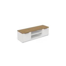 DEMEYERE Banc TV Access - 2 Portes + 1 Niche - Décor Chene Hamilton et Blanc - L 134,8 x P 39,6 x H 39,1 cm
