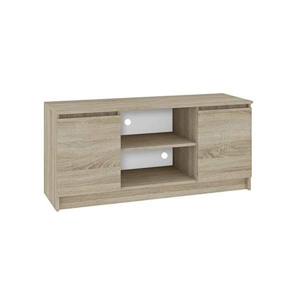 Hucoco Dusk | Meuble Bas TV Contemporain Salon/séjour 120x55x40 cm | 2 niches + 2 Portes | Rangement matériel Audio/Video/Gam