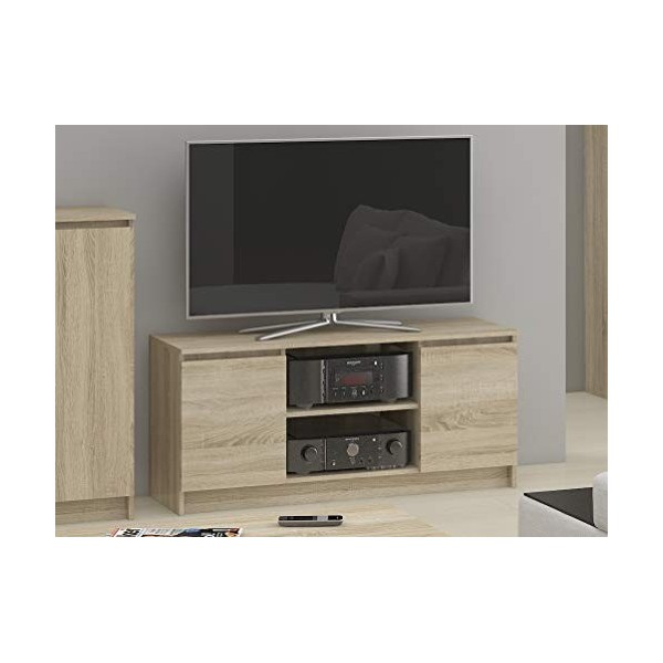 Hucoco Dusk | Meuble Bas TV Contemporain Salon/séjour 120x55x40 cm | 2 niches + 2 Portes | Rangement matériel Audio/Video/Gam