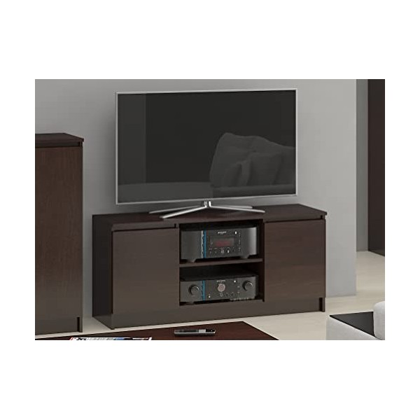 Hucoco Dusk | Meuble Bas TV Contemporain Salon/séjour 120x55x40 cm | 2 niches + 2 Portes | Rangement matériel Audio/Video/Gam