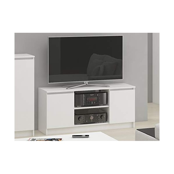 Hucoco Dusk | Meuble Bas TV Contemporain Salon/séjour 120x55x40 cm | 2 niches + 2 Portes | Rangement matériel Audio/Video/Gam