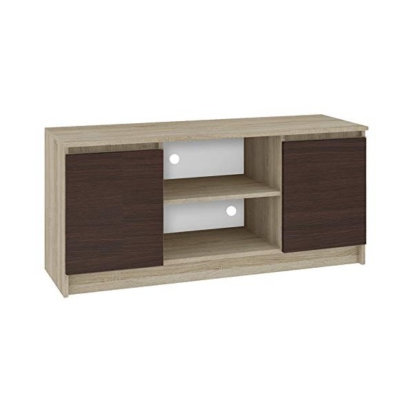 Hucoco Dusk | Meuble Bas TV Contemporain Salon/séjour 120x55x40 cm | 2 niches + 2 Portes | Rangement matériel Audio/Video/Gam