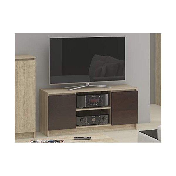 Hucoco Dusk | Meuble Bas TV Contemporain Salon/séjour 120x55x40 cm | 2 niches + 2 Portes | Rangement matériel Audio/Video/Gam