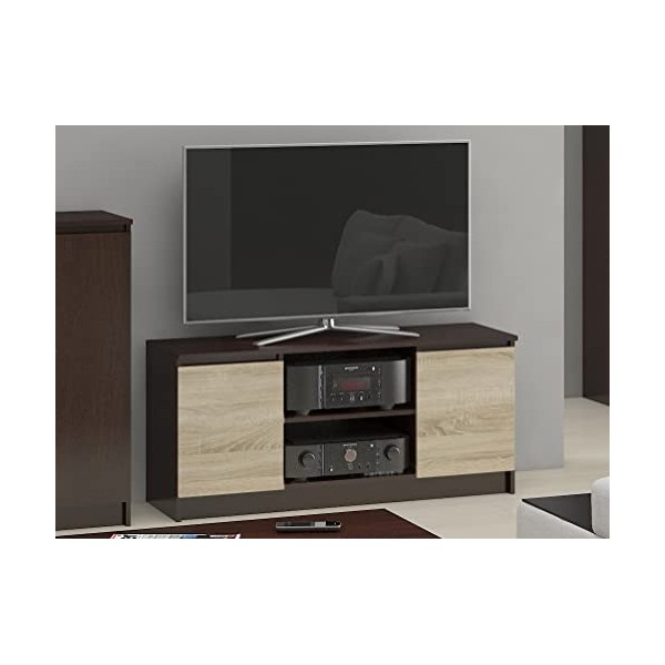 Hucoco Dusk | Meuble Bas TV Contemporain Salon/séjour 120x55x40 cm | 2 niches + 2 Portes | Rangement matériel Audio/Video/Gam