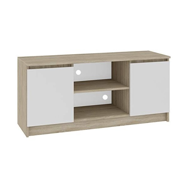 Hucoco Dusk | Meuble Bas TV Contemporain Salon/séjour 120x55x40 cm | 2 niches + 2 Portes | Rangement matériel Audio/Video/Gam
