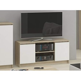 Hucoco Dusk | Meuble Bas TV Contemporain Salon/séjour 120x55x40 cm | 2 niches + 2 Portes | Rangement matériel Audio/Video/Gam