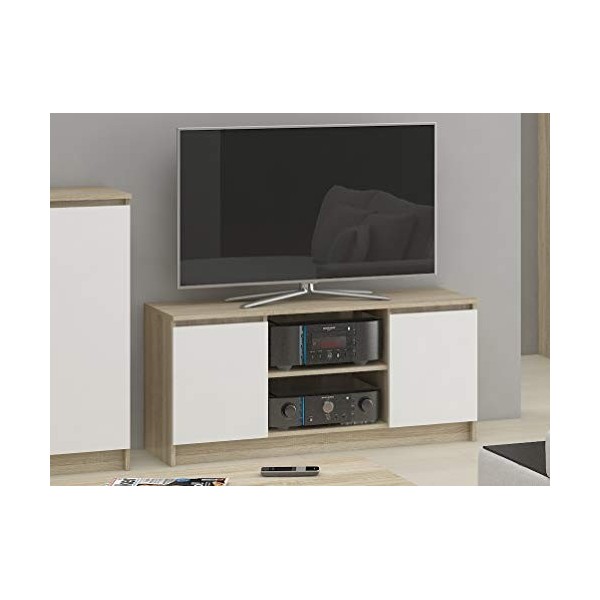 Hucoco Dusk | Meuble Bas TV Contemporain Salon/séjour 120x55x40 cm | 2 niches + 2 Portes | Rangement matériel Audio/Video/Gam