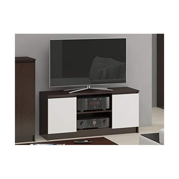 Hucoco Dusk | Meuble Bas TV Contemporain Salon/séjour 120x55x40 cm | 2 niches + 2 Portes | Rangement matériel Audio/Video/Gam