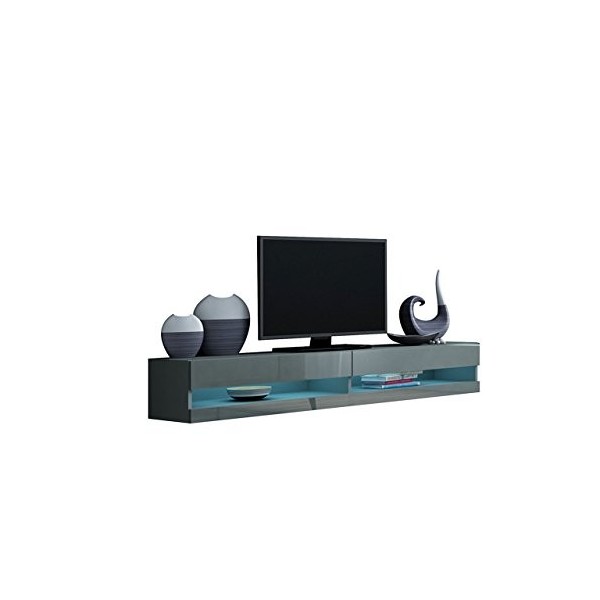 Mirjan24 Vigo New 180 Meuble TV/Armoire Suspendue Haute Brillance avec éclairage LED, Panneau stratifié + MDF, Blanc/Blanc Br