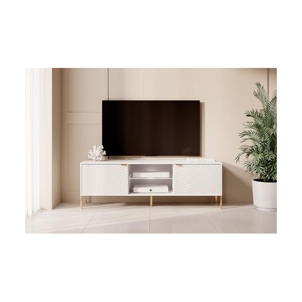 Selsey Meuble TV, Bois dingénierie, Blanc, 160 cm Longueur