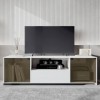 Sweiko Meuble TV, buffet avec éclairage LED, armoire de salon avec 2 portes en verre marron, commode avec 1 tiroir et 1 compa