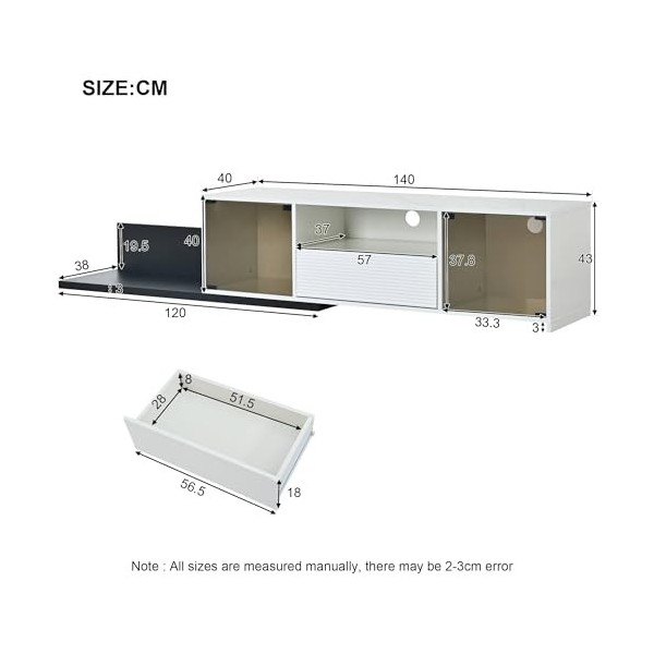 Sweiko Meuble TV, buffet avec éclairage LED, armoire de salon avec 2 portes en verre marron, commode avec 1 tiroir et 1 compa