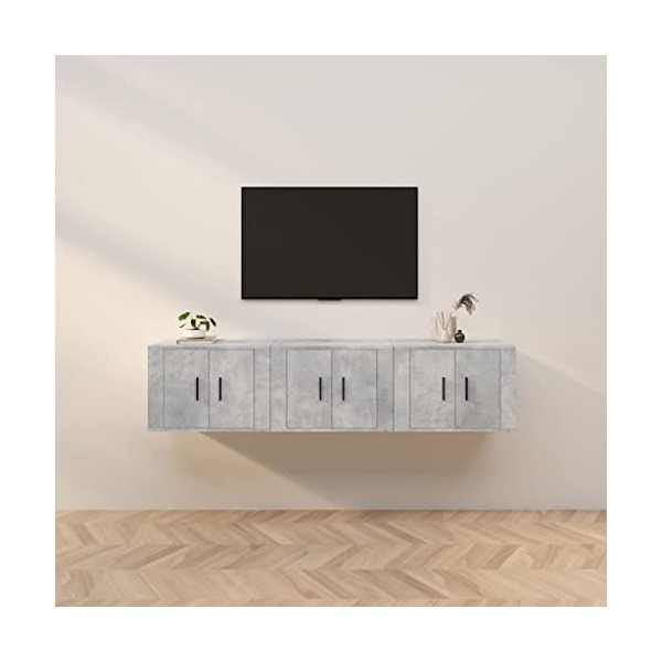 Canditree Ensemble Meubles TV Suspendu, Meuble TV Mural avec Rangement Banc TV 171 cm pour Salon Gris béton 