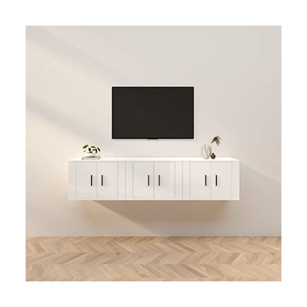 Canditree Ensemble Meubles TV Suspendu, Meuble TV Mural avec Rangement Banc TV 171 cm pour Salon Gris béton 