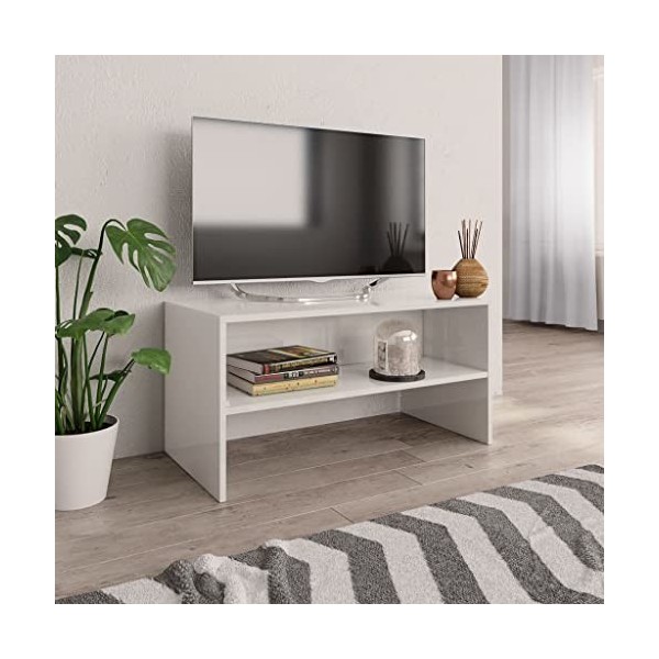 Meuble TV Blanc Brillant 80 x 40 x 40 cm Aggloméré - Meuble TV, Armoire Basse Centre, Support Télé pour Salon Chambre,