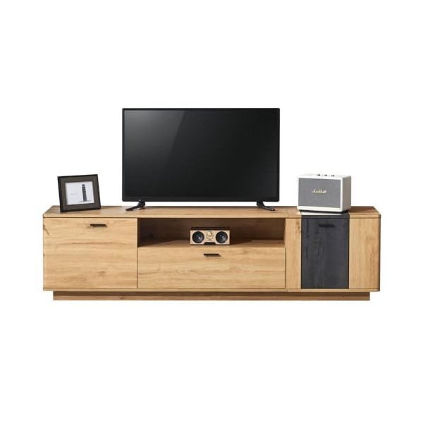I0I&I0I Meuble TV spacieux - 1,8 m pour TV de 80" - MDF, grain de bois, solutions de rangement intelligentes marron+gris 