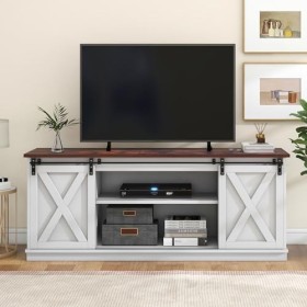 Merax Meuble TV avec portes coulissantes, fond renforcé et espace de rangement personnalisable – Avec éclairage LED 16 couleu