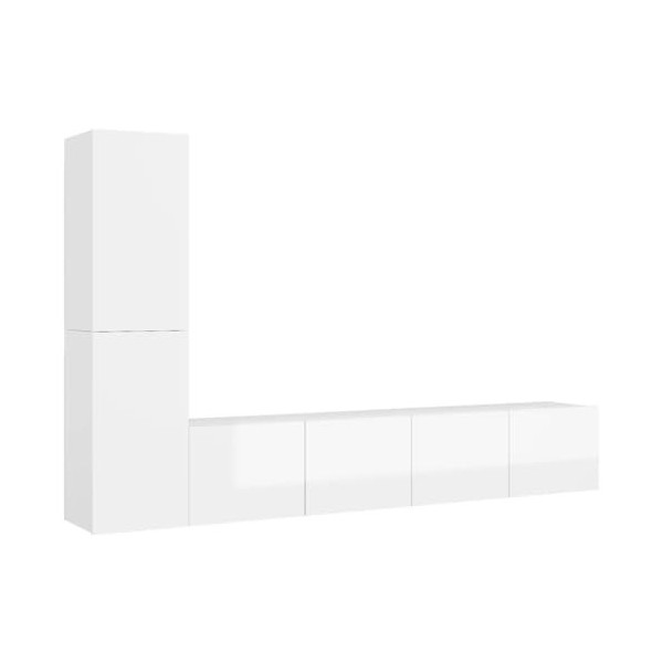Générique Ensemble de Meuble TV 4 pcs Blanc Brillant Aggloméré,43.3 KG,3079304, Meubles, Meubles TV