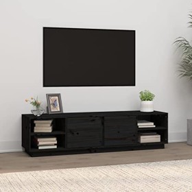 Camerina Meuble TV Noir 156x40x40 cm Bois de pin Massif,Meuble TV,Table Basse Salon Meuble TV,Table Basse LED Couleurs