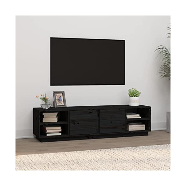 Camerina Meuble TV Noir 156x40x40 cm Bois de pin Massif,Meuble TV,Table Basse Salon Meuble TV,Table Basse LED Couleurs