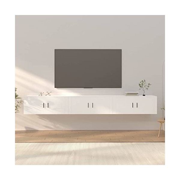 LAPOOH Meubles TV muraux 3 pcs Blanc 100x34,5x40 cm,Meuble Haut Salon,Meuble dangle TV,Meuble TV Étagère