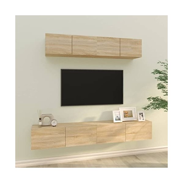 Ensemble de Meubles TV 4 pcs Chêne Sonoma Bois dingénierie - Armoire Basse Centre de Divertissement Meuble Stéréo Salon Sall