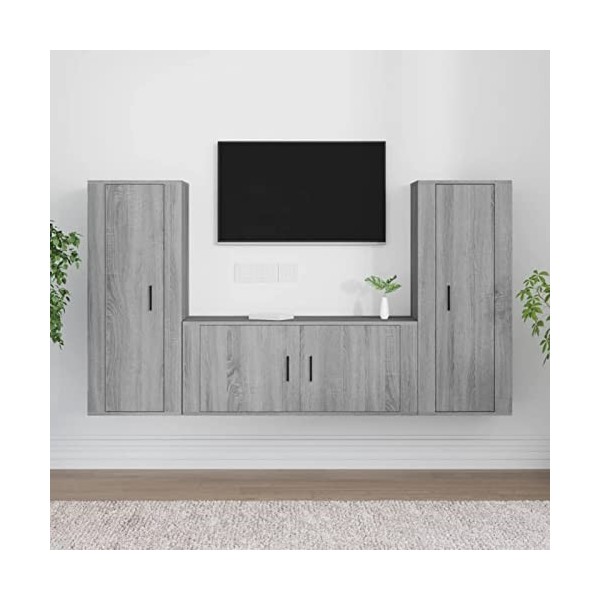 ZEYUAN Ensemble de Meubles TV 3 pcs Sonoma Gris Bois dingénierie,Meuble TV,Ensemble Meuble TV,Table TV