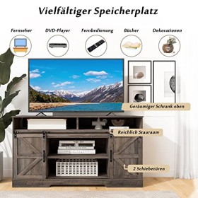 LERFAN Grand meuble TV bas avec 2 portes coulissantes classiques, étagères réglables pour salon et salle à manger, design ind