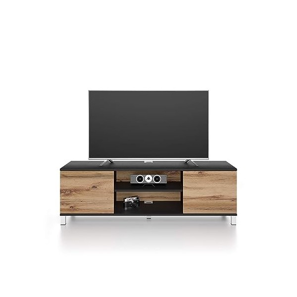 MOBILI FIVER, Meuble TV Rachele, Frêne Noir - Bois Rustique, Made in Italy