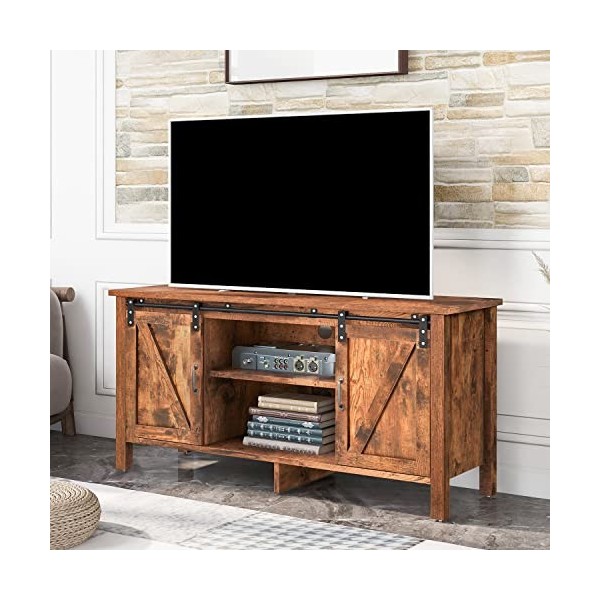 GGMWDSN Meuble TV, Table TV avec 2 Portes coulissantes, étagère TV pour téléviseurs jusquà 55 Pouces, Meuble TV avec étagère