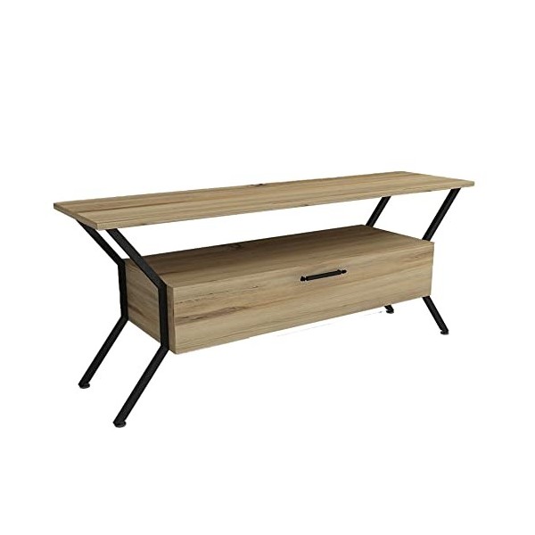 Meuble TV Orinoco Design 100 % Panneau de particules plaqué mélaminé en couleur Ivoire Noir