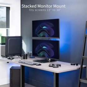 VIVO STAND-V002LG Support de bureau pour double écran avec base en verre trempé, support LCD autoportant, tient en position v