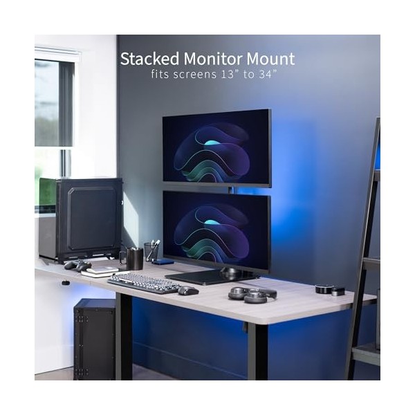 VIVO STAND-V002LG Support de bureau pour double écran avec base en verre trempé, support LCD autoportant, tient en position v