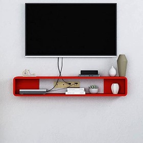 LILUKO Meuble TV Flottant, Meuble TV, Console Média TV Murale Media Center pour Salon Chambre/Noir/100Cm/Rouge/100Cm