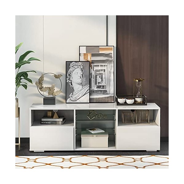 GGMWDSN Meuble TV LED, Meuble TV LED Table Meuble 130 Cm avec éClairage LED RGB 16 Couleurs, Rangement, FaçAde Blanche Brilla