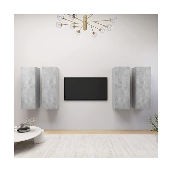 Meubles TV 4 pcs Gris béton 30,5x30x90 cm Aggloméré - Meuble télé, Meuble TV Industriel, Meuble Chambre, Convient pour Salon