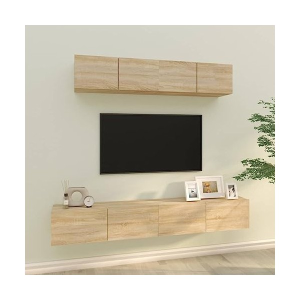 WREWING Meuble TV,Support pour Téléviseur Jusqu’à 50-80 Pouces,Table Télé avec Étagères Réglables,Bas Table TV Support de Tél