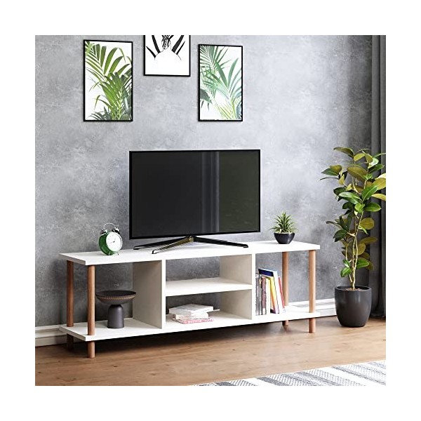 [en.casa] Meuble TV de Salon Support Banc Télé avec Espaces de Rangement Panneau de Particules Bois de Hêtre 43 x 120 x 29 cm