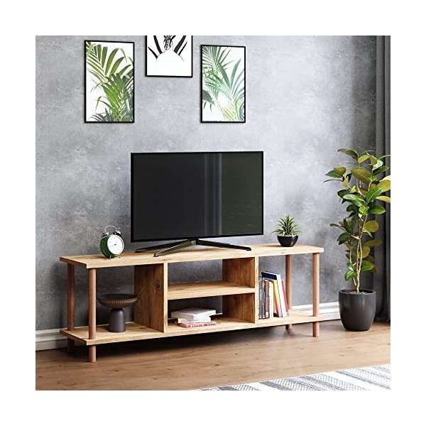 [en.casa] Meuble TV de Salon Support Banc Télé avec Espaces de Rangement Panneau de Particules Bois de Hêtre 43 x 120 x 29 cm